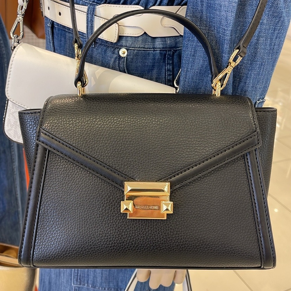Michael Kors Whitney Medium Leather Flap Satchel Shoulder Crossbody Bag 
Black